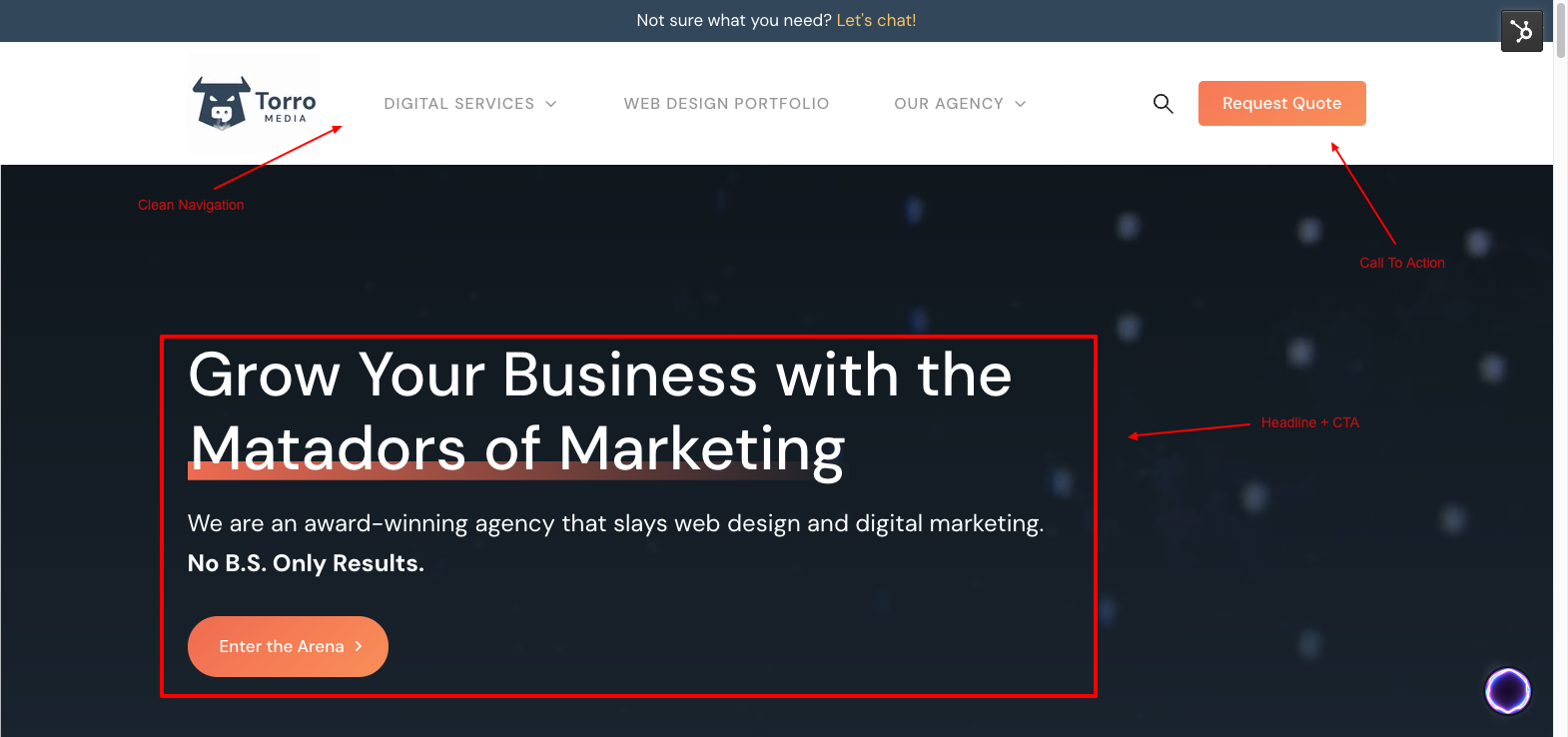 Above the Fold on Torro Medias Website