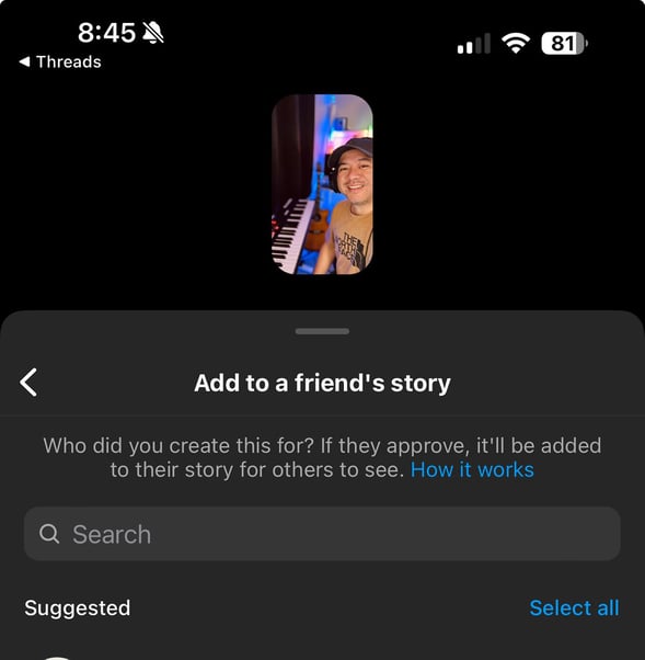 Add Instagram Story to a friends story