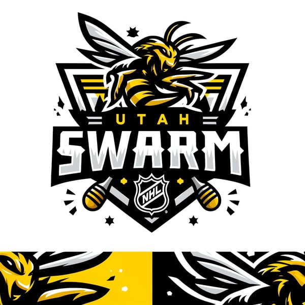 DALL·E 2024-05-20 10.58.12 - Create a logo for the Utah Swarm, a potential NHL team, with references to beehives and bees. The design should feature a dynamic and aggressive bee o