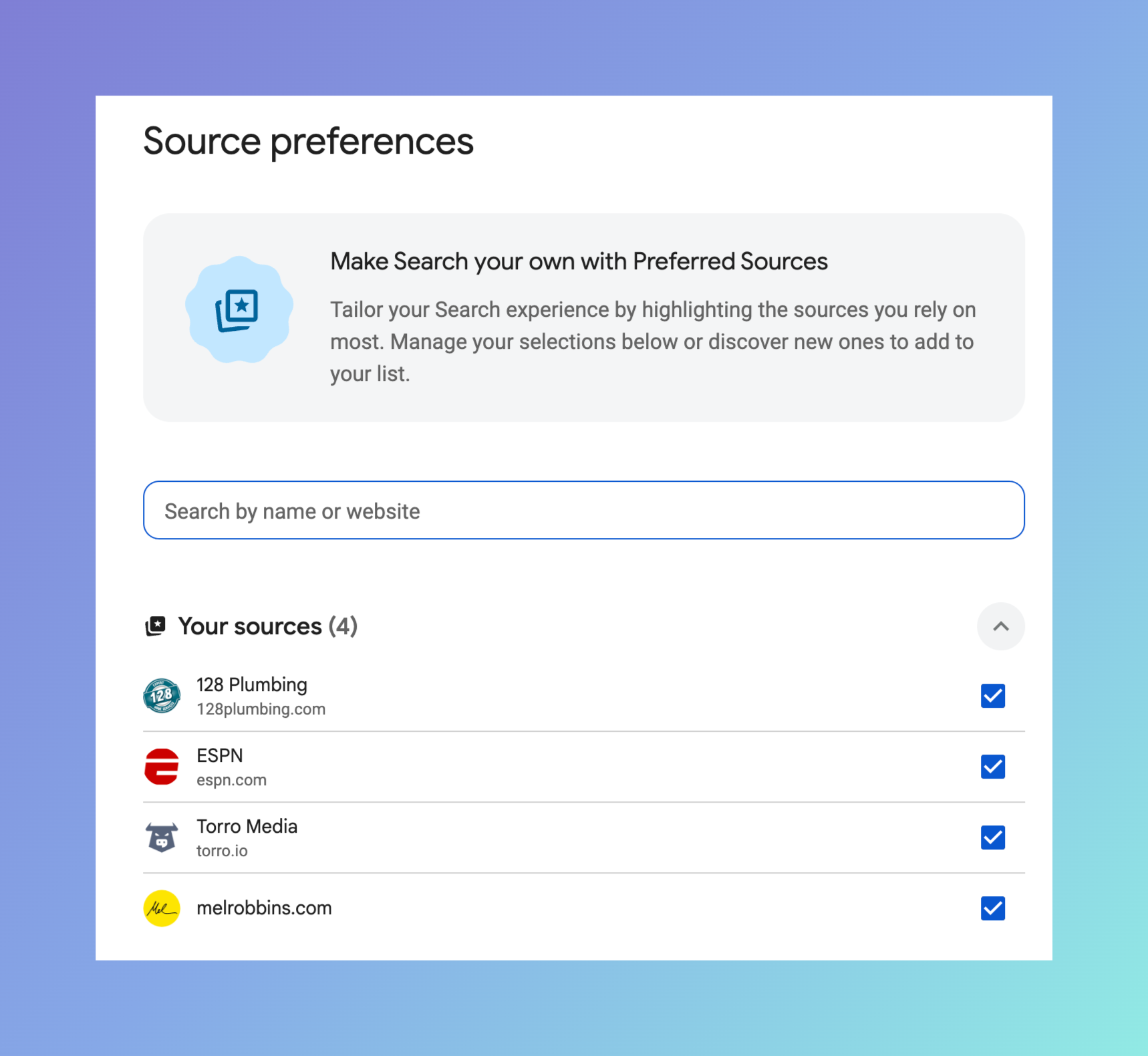 Google Source Prefences Screenshot