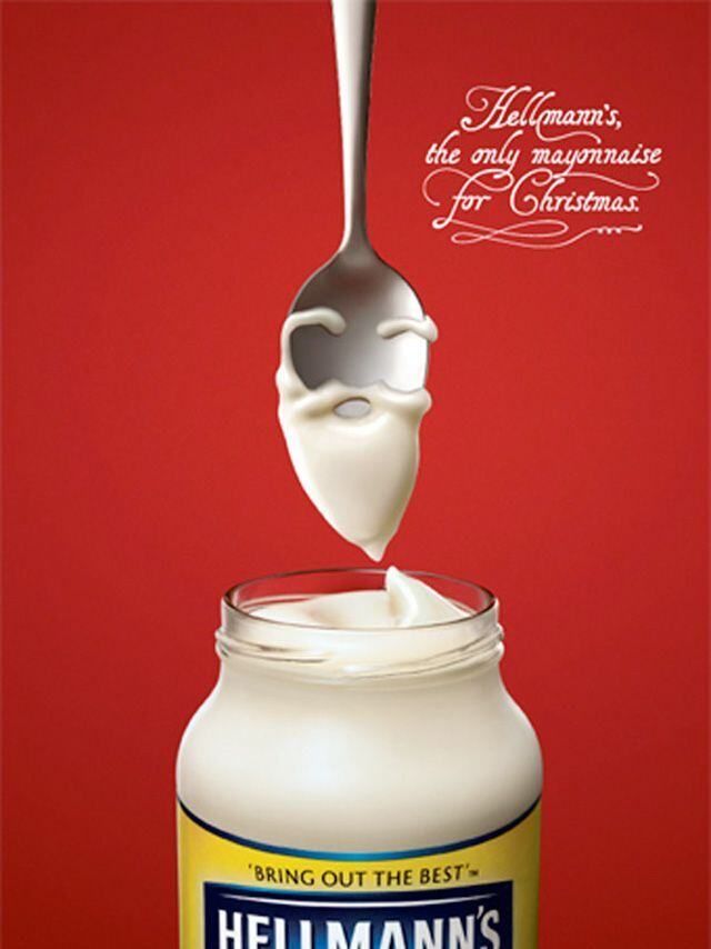 A creative Christmas ad by Hellman's showing mayonaise creating the image of santa on a spoon 