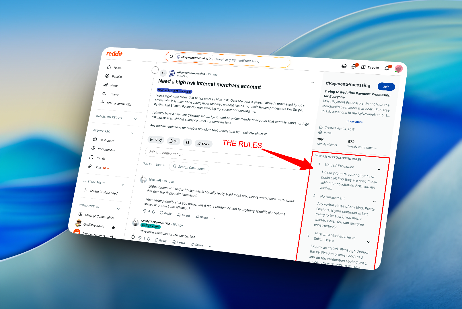 Screenshot of subreddit rules and top posts - Torro Media