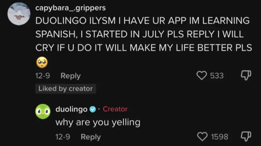 duolingo comment marketing example