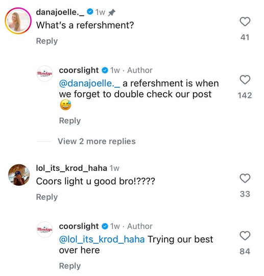 Comments on Coors Light social media 