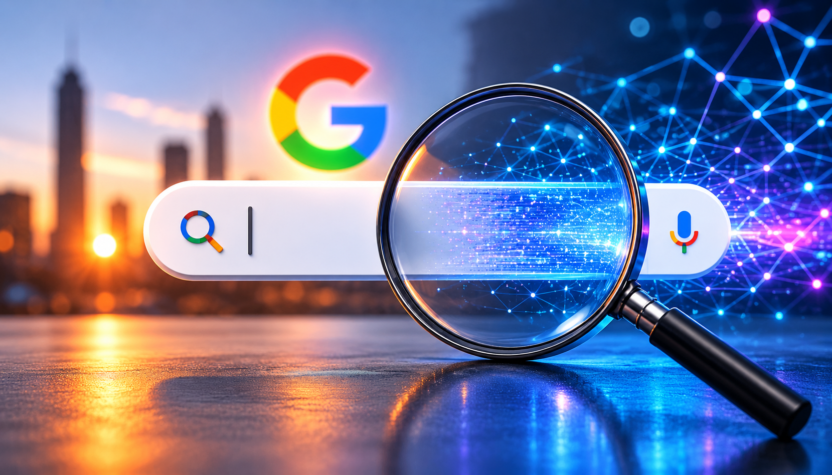 google search bar with magnifying glass and ai visual